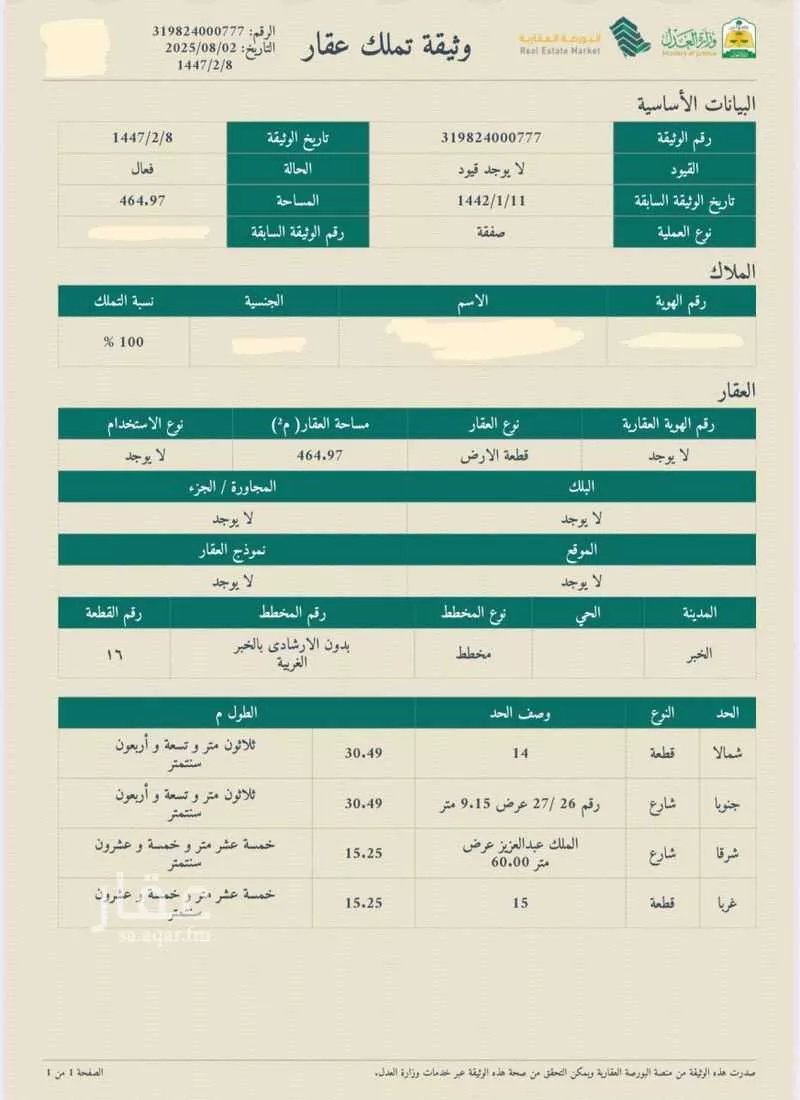 أرض 464 م² في مدينة العمال