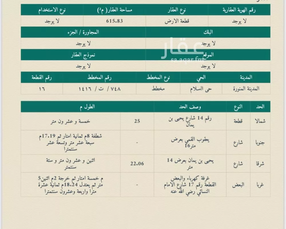 أرض 615 م² في قلعة مخيط