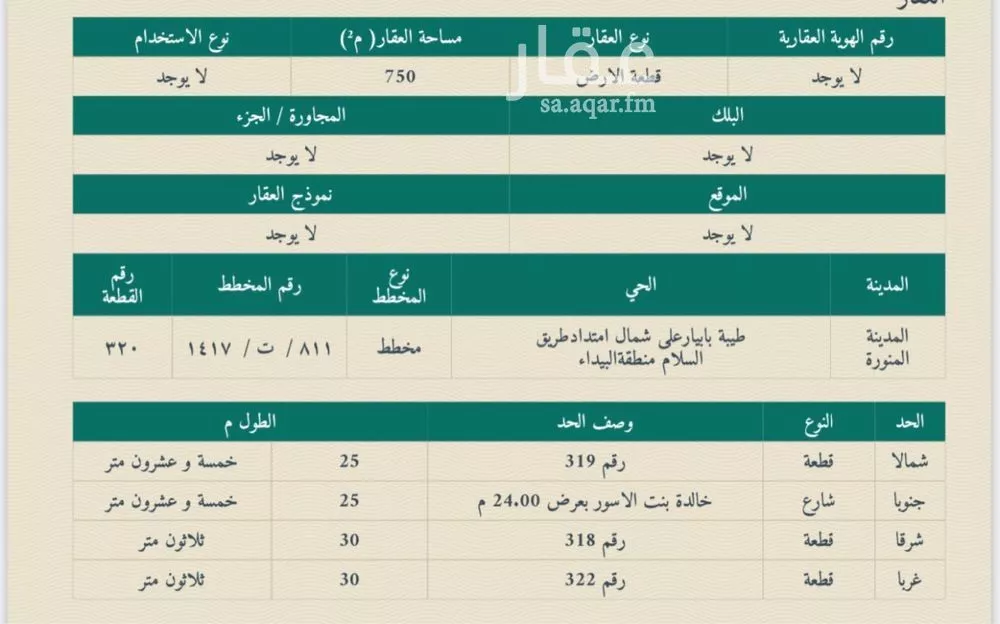 أرض 750 م² في طيبة