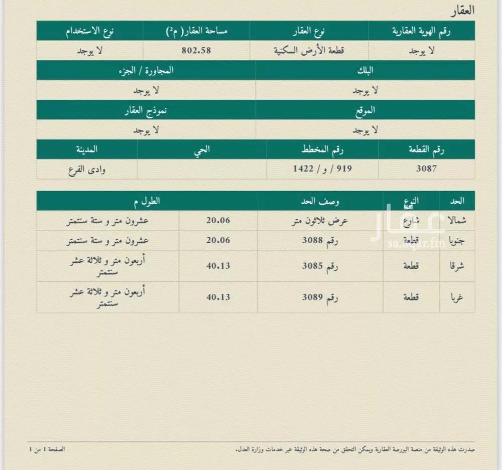 أرض 802 م² في الجصة 2