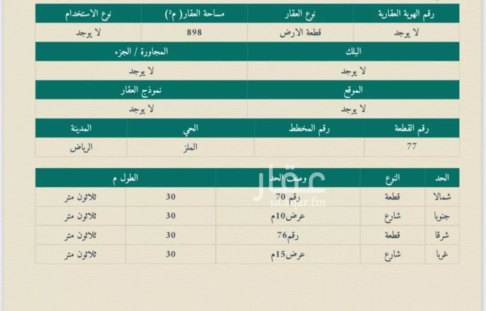 898 sqm land in Al Malaz 3