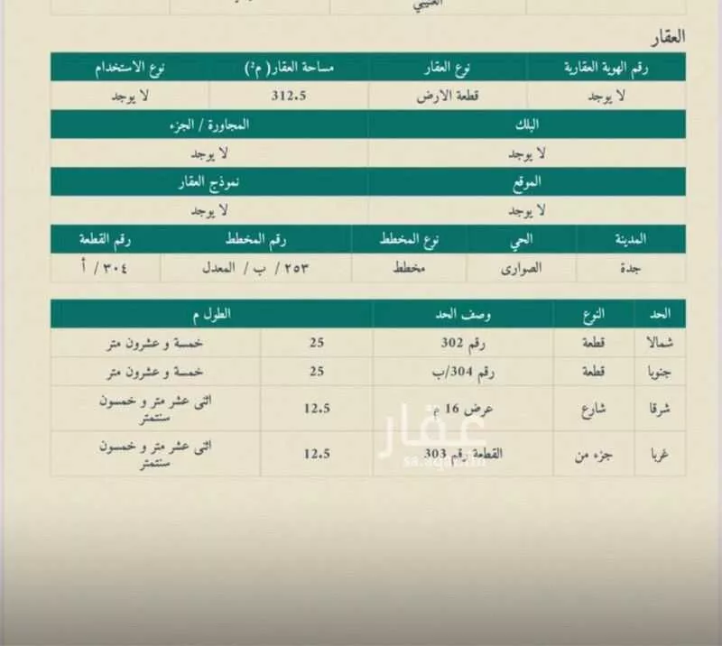 أرض 312 م² في الصوارى