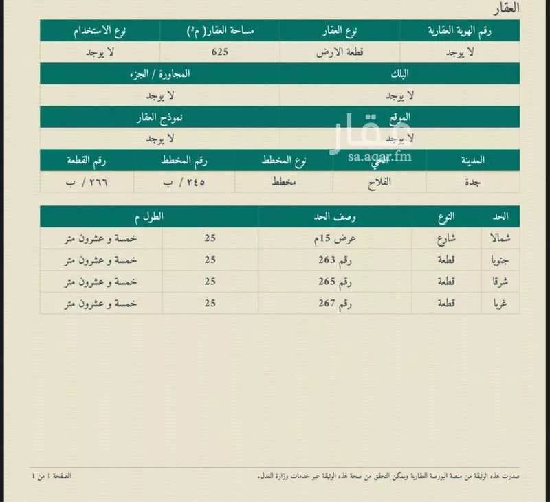 أرض 625 م² في الصالحية