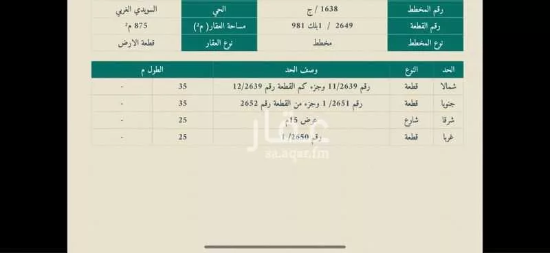 أرض 875 م² في السويدي الغربي 2