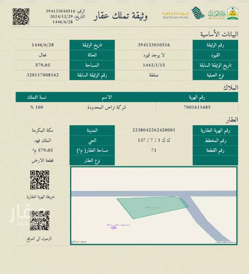 أرض 579 م² في الملك فهد 1