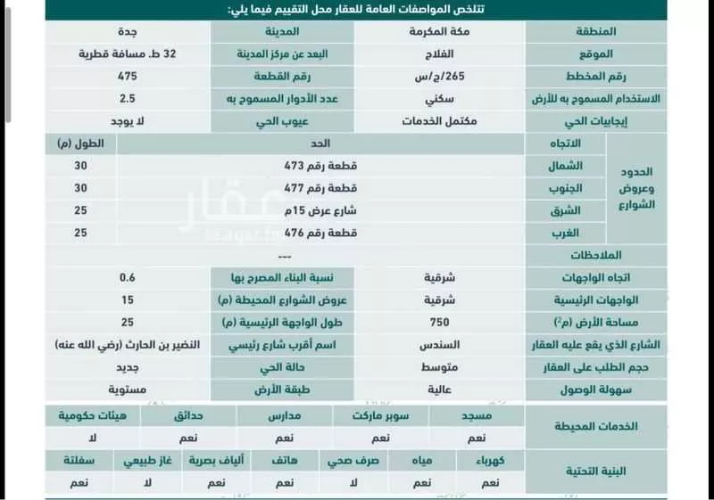 أرض 750 م² في الفلاح 2