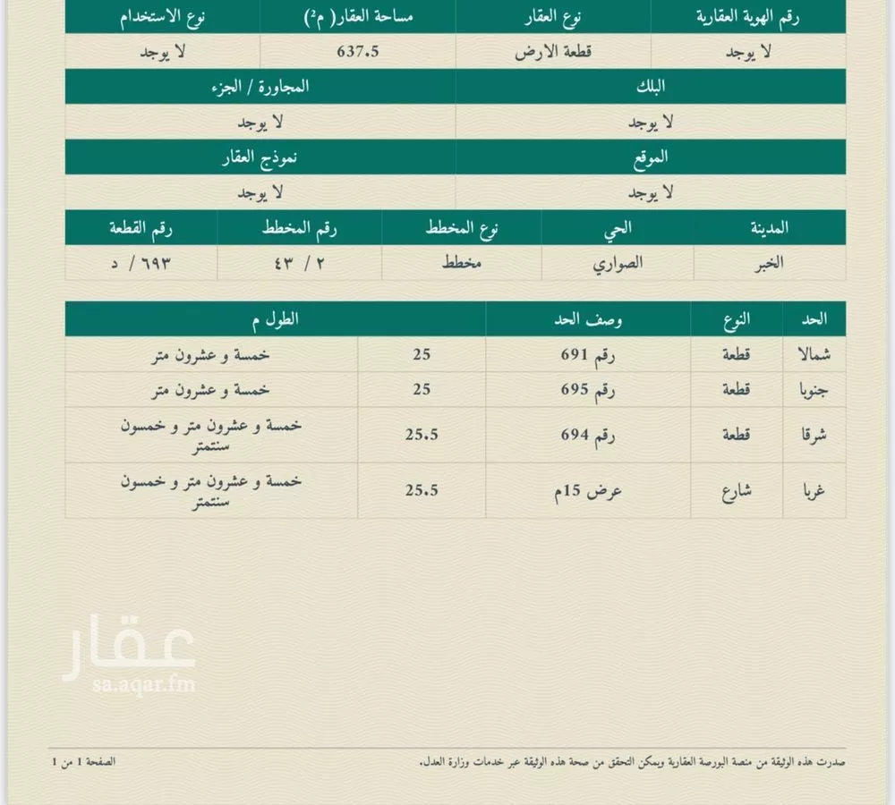 637 sqm land in As Sawari 2
