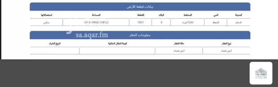أرض 431 م² في الشعلة