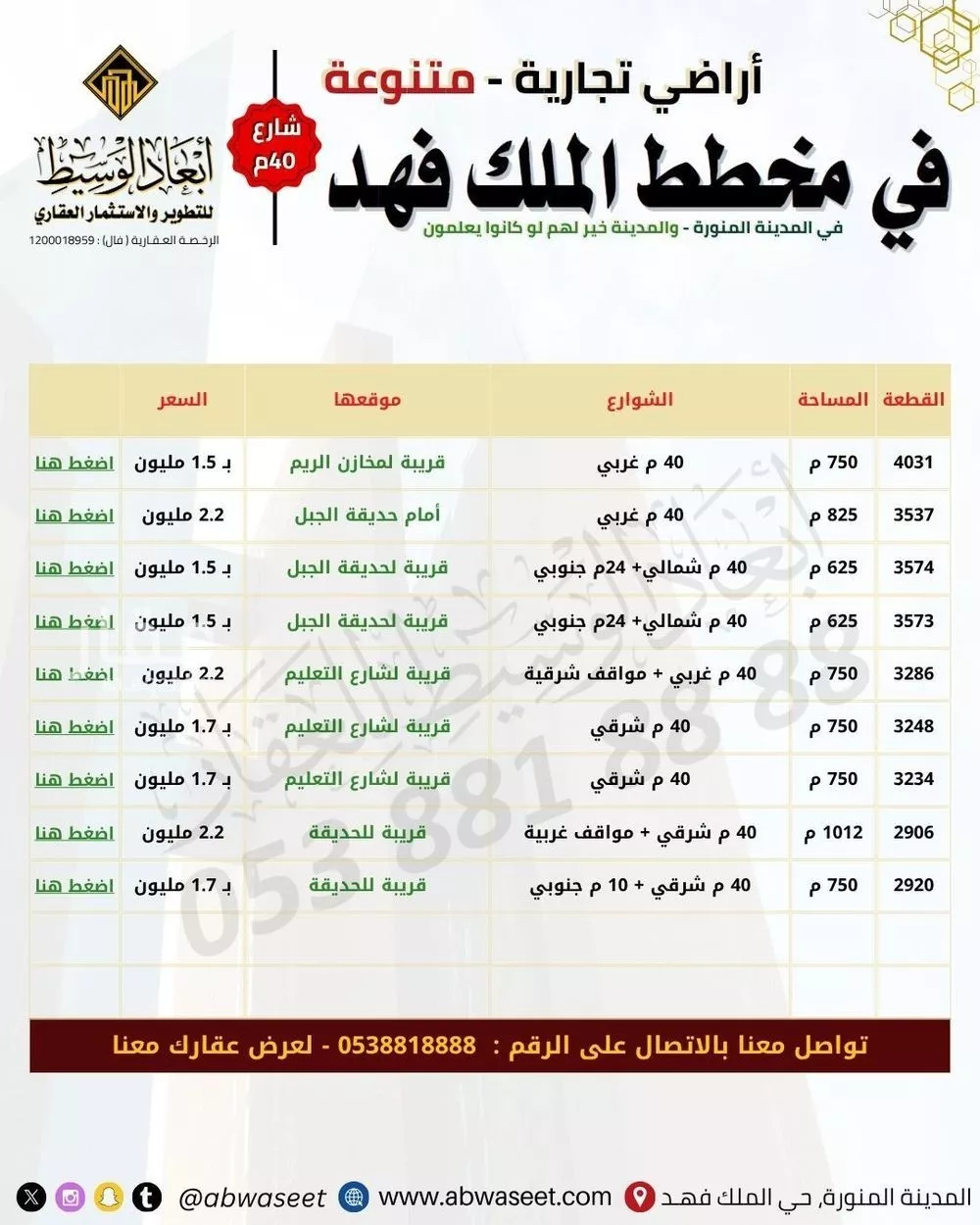 أرض 625 م² في الملك فهد 4
