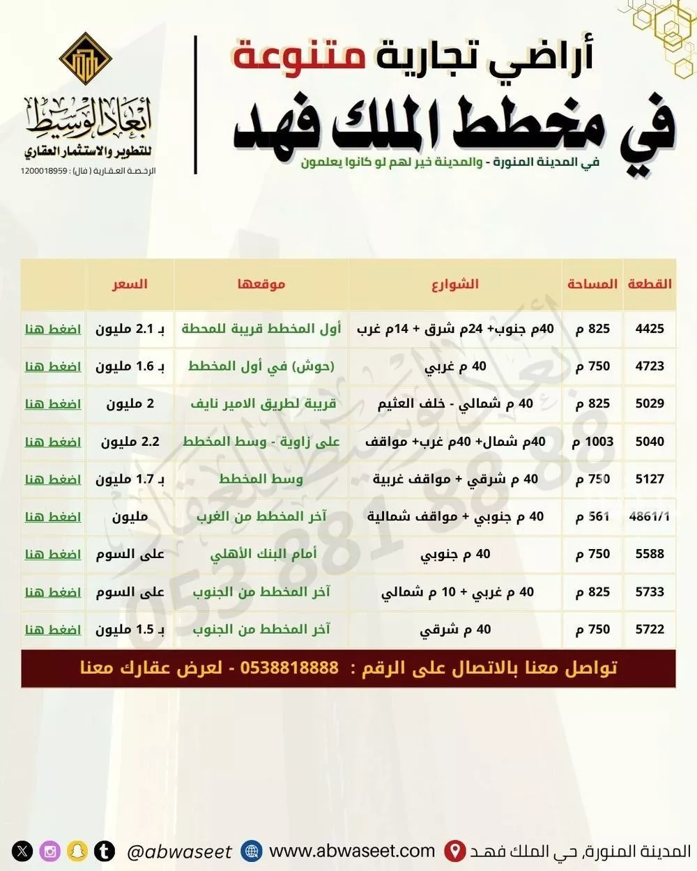 أرض 870 م² في الملك فهد 5