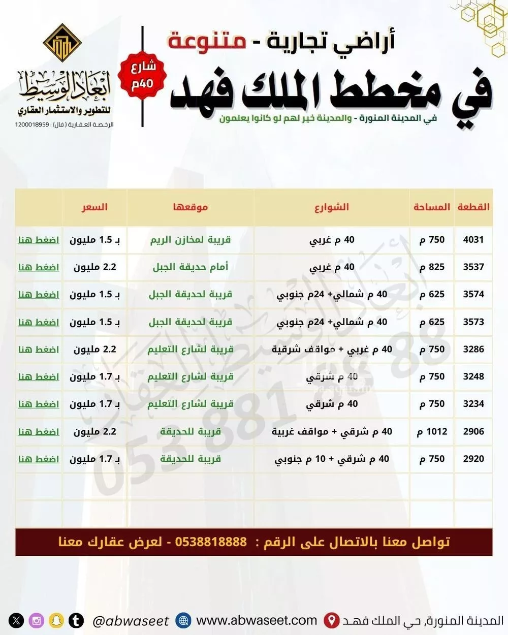 أرض 625 م² في الملك فهد 4