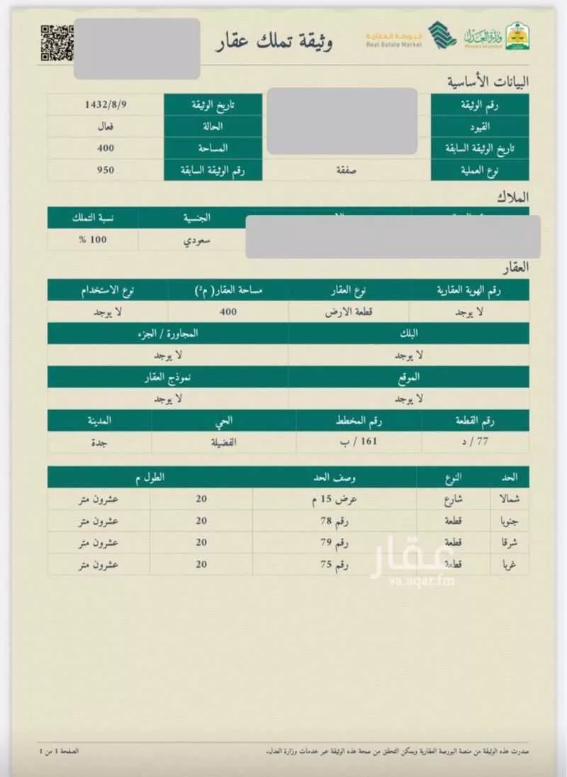 400 sqm land in Al Fadeylah 2