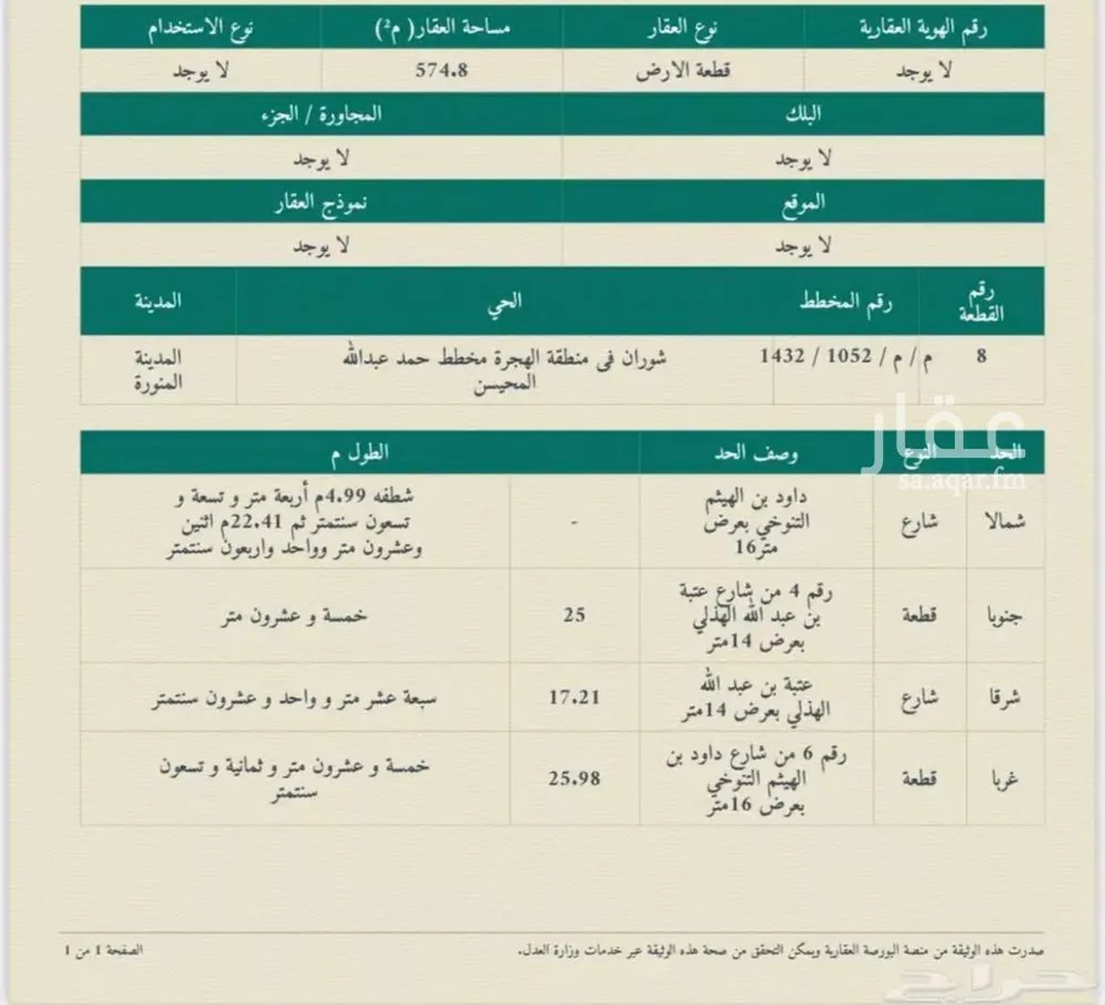 أرض 574 م² في السد