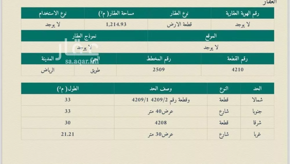 أرض 1214 م² في طويق 2