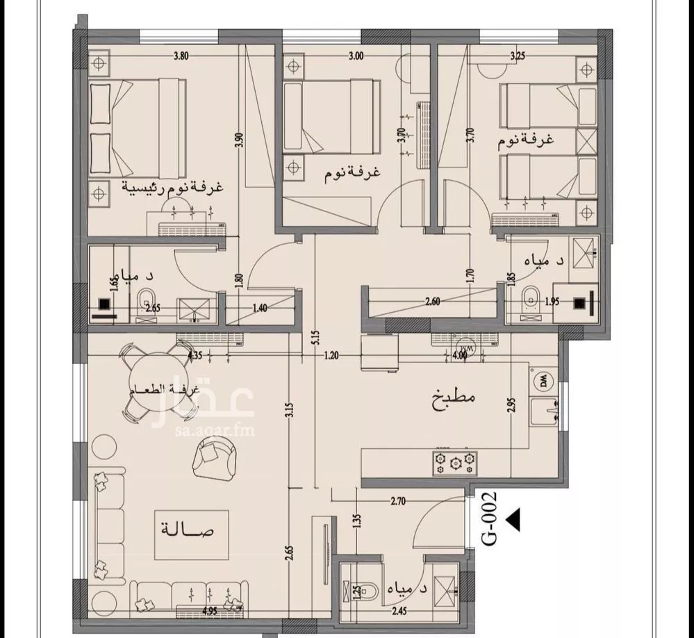 شقة 3 غرف في النرجس 4