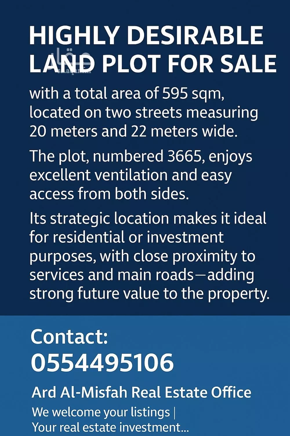 595 sqm land in Al Misfat 4