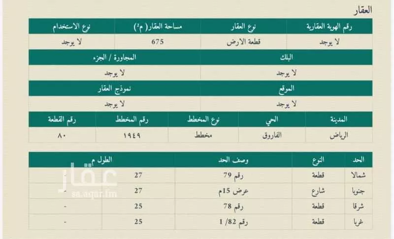 أرض 679 م² في الفاروق 2