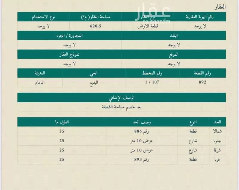 أرض 620 م² في البديع