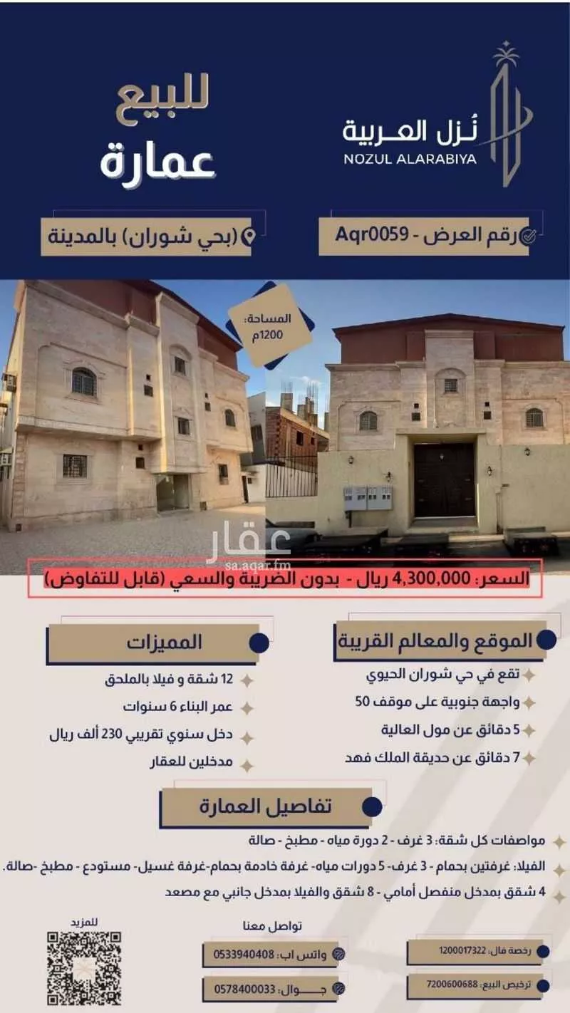 عمارة 1200 م² في شوران 1