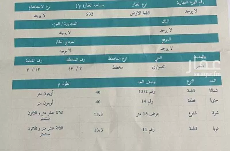 أرض 532 م² في الصواري