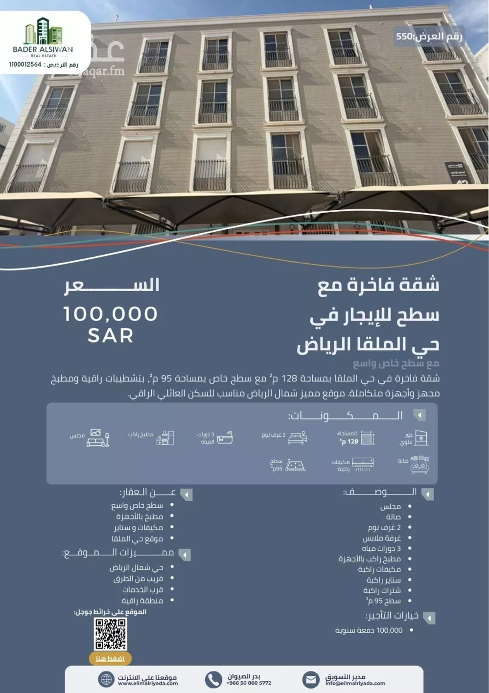 شقة 2 غرف في الملقا 1