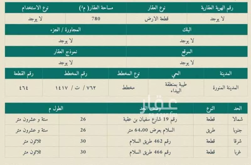 أرض 780 م² في طيبة