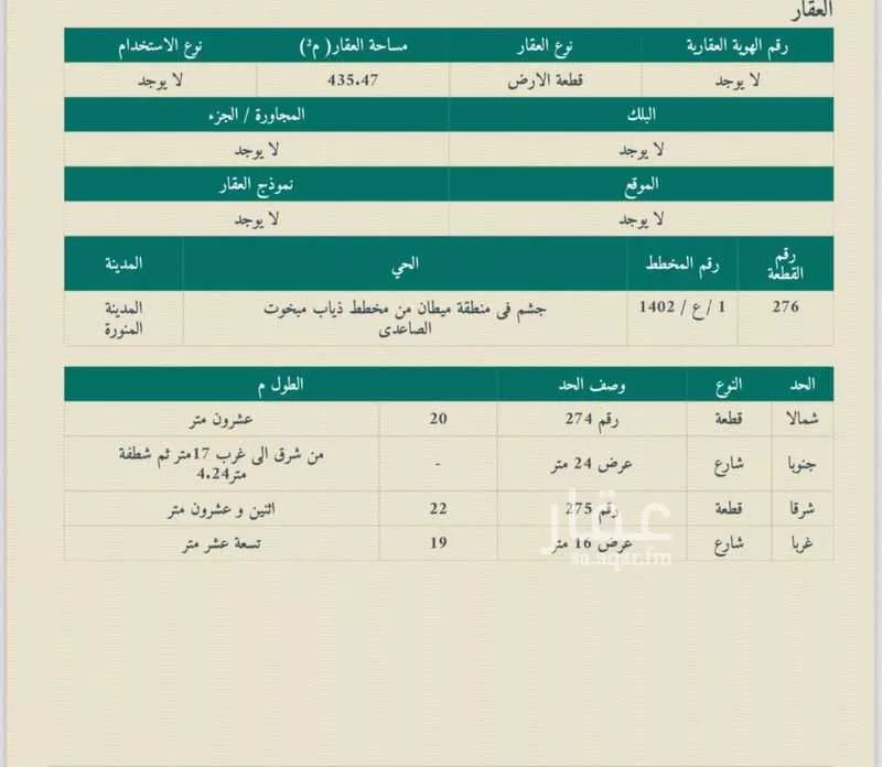 أرض 435 م² في حثم 1