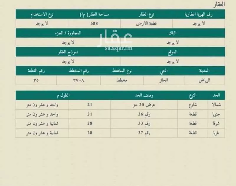 588 sqm land in Al Haeer 3
