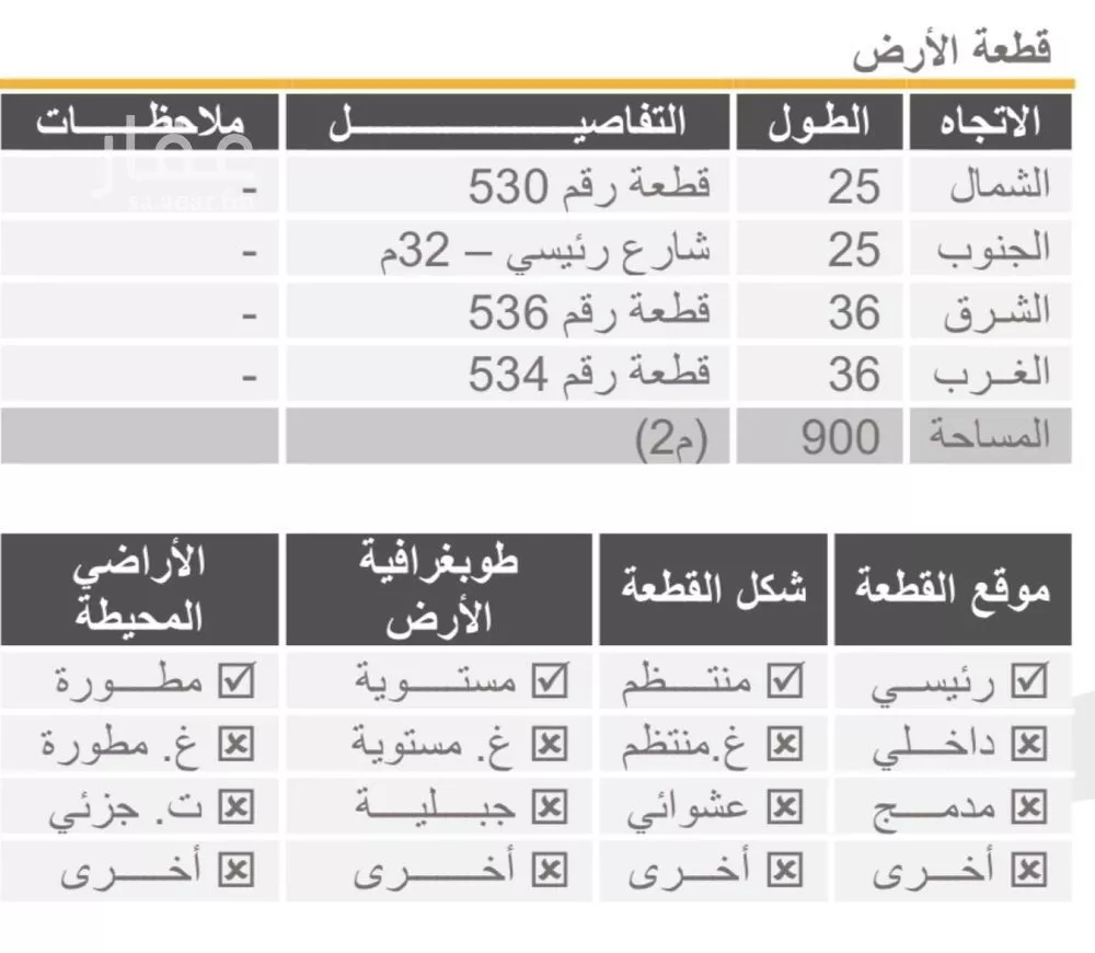 أرض 900 م² في القرينة 2