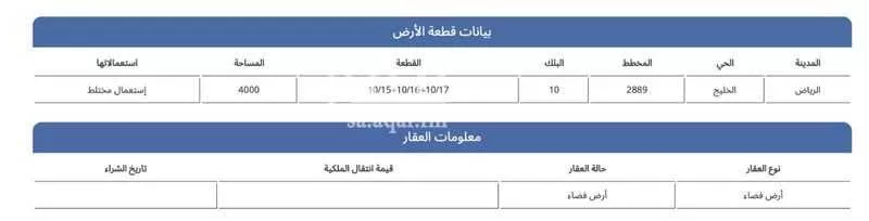 أرض 4000 م² في الخليج 2