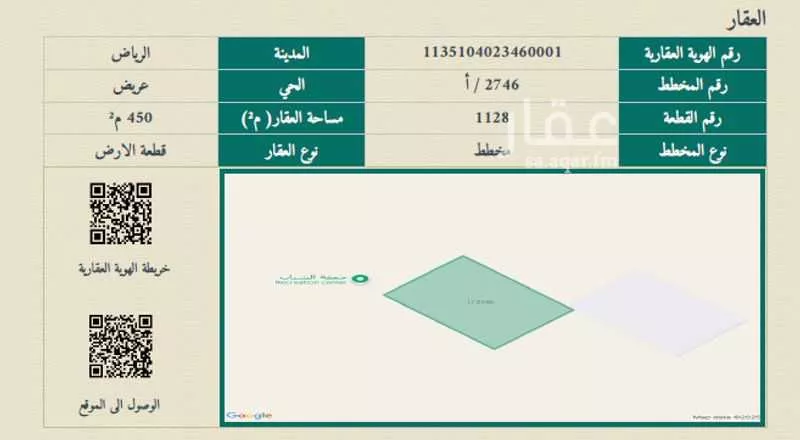 أرض 450 م² في عريض 2