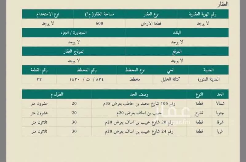 أرض 600 م² في النقس