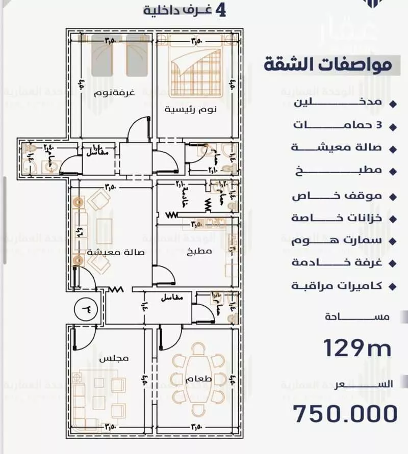 شقة 3 غرف في النعيم 3