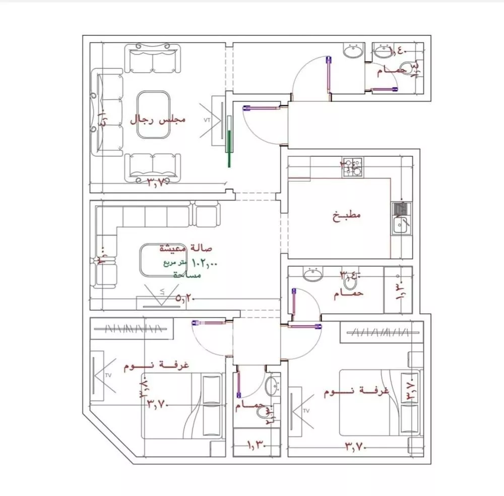 شقة 3 غرف في الربوة