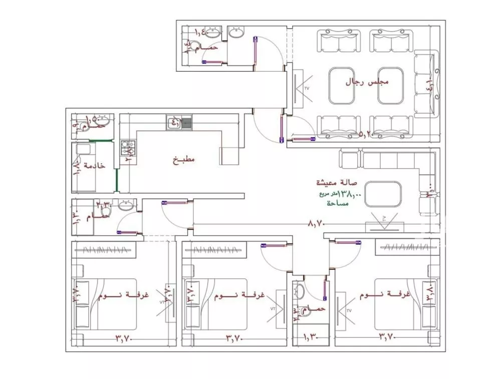 شقة 4 غرف في الربوة