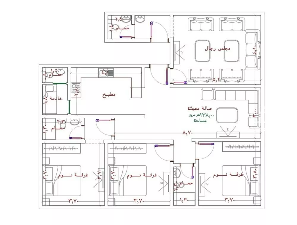 شقة 4 غرف في الربوة