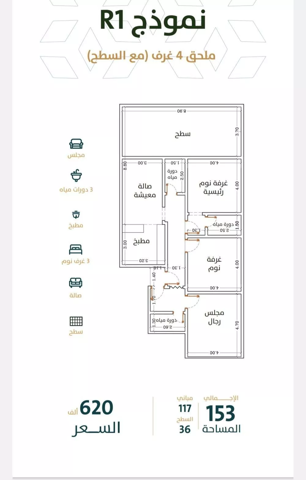 دور 4 غرف في الربوة 1