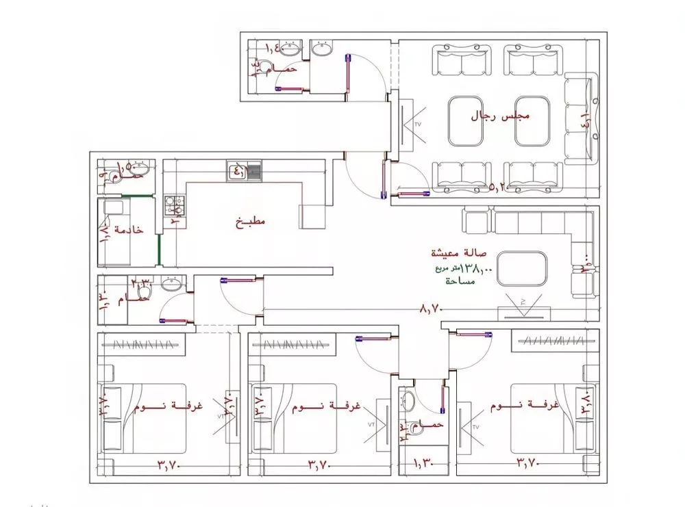 شقة 4 غرف في الربوة