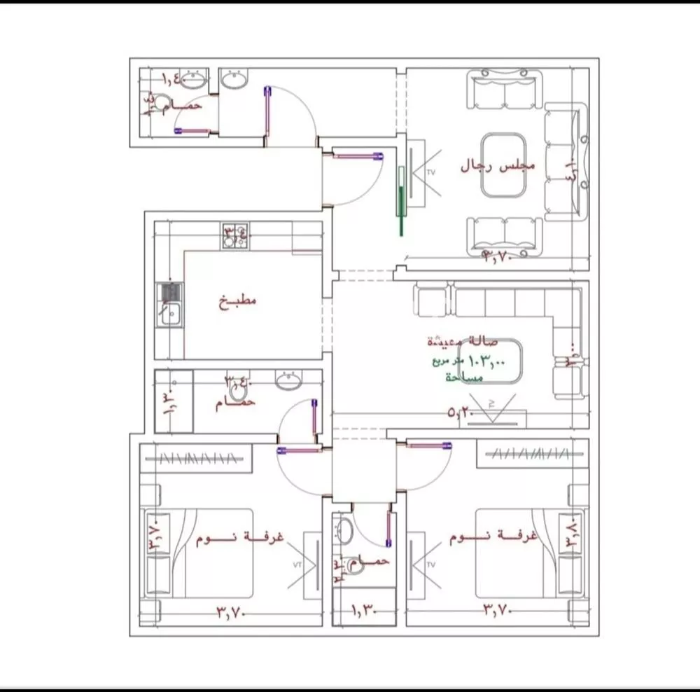 شقة 3 غرف في الربوة