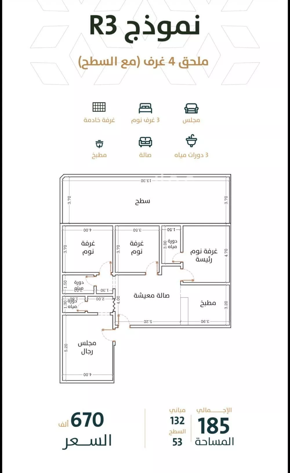 شقة 3 غرف في الربوة 3