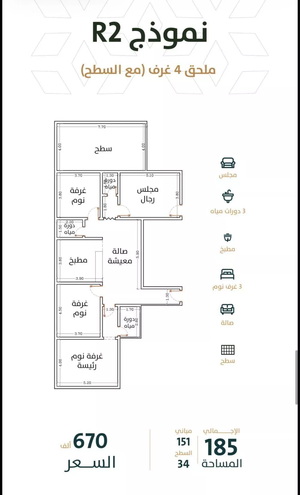 شقة 3 غرف في الربوة 1