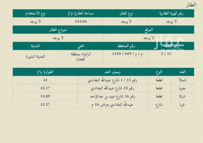 أرض 542 م² في الرانوناء 2