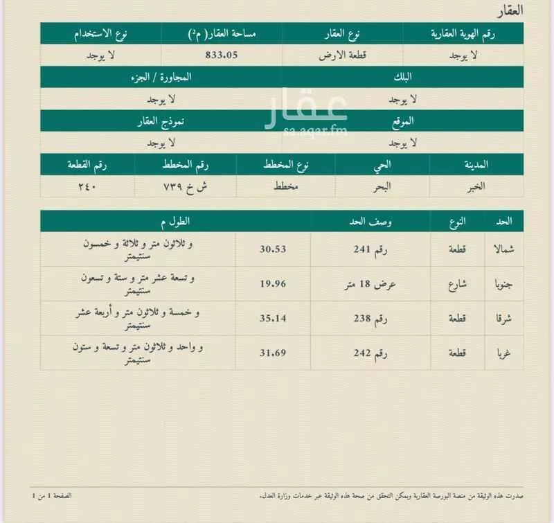 أرض 833 م² في البحر