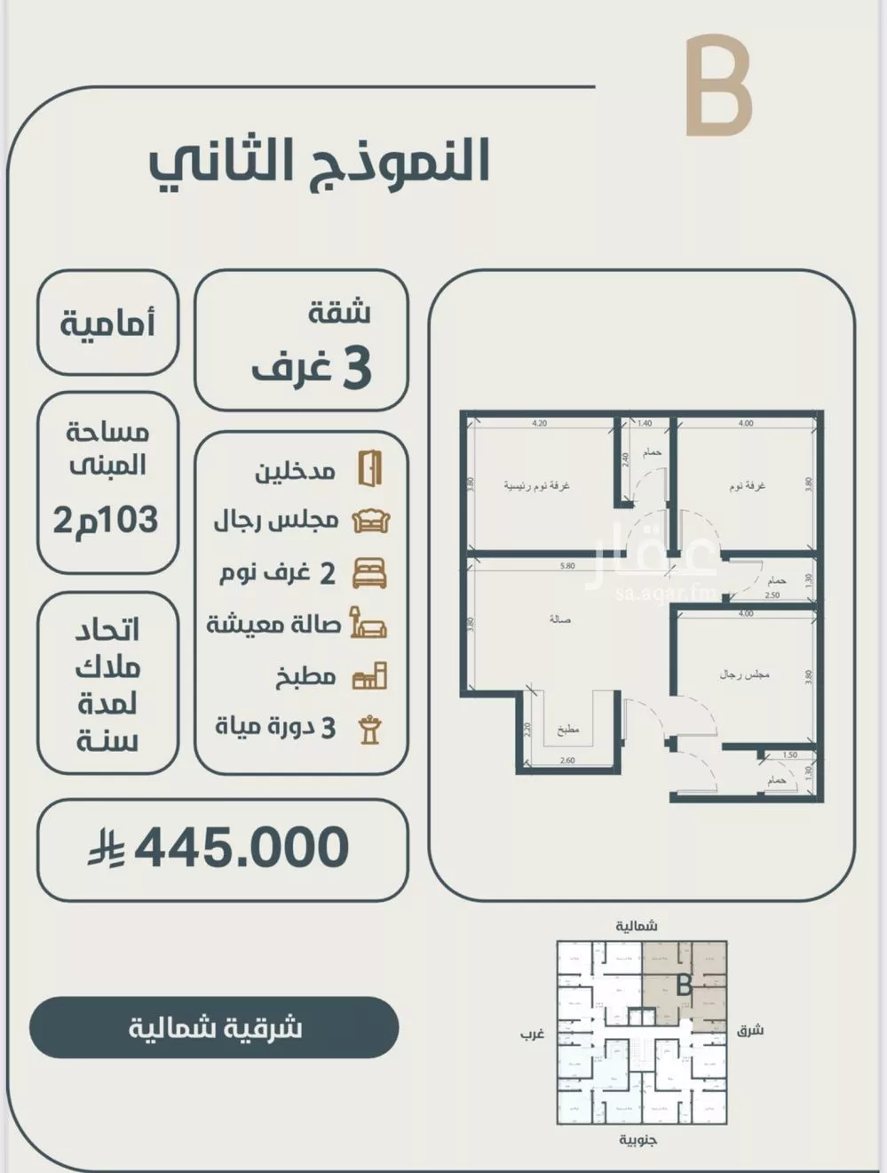 شقة 3 غرف في النعيم 1
