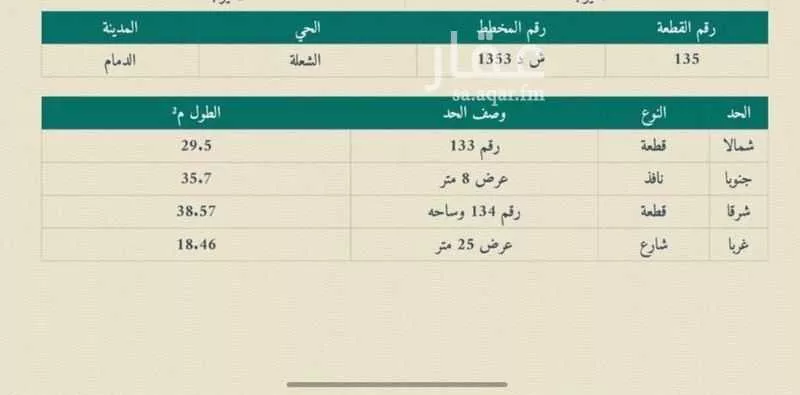 أرض 841 م² في الشعلة 2