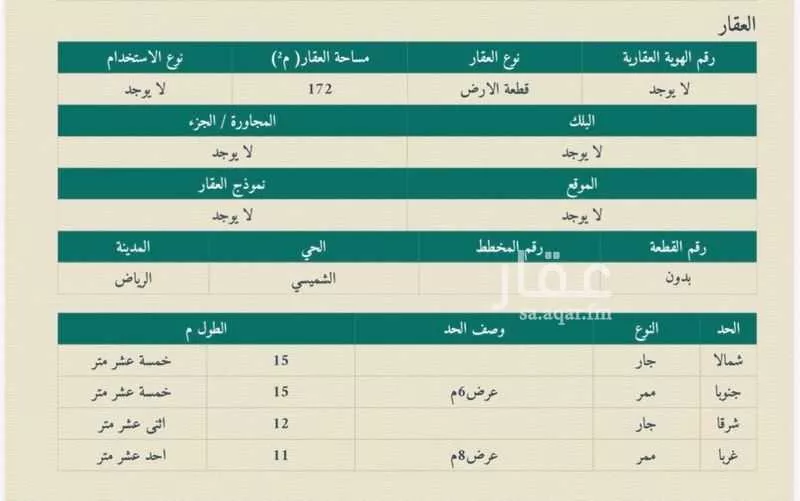 172 sqm land in Al Shamisy 3