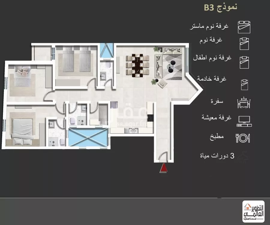 شقة 3 غرف في البحر 1