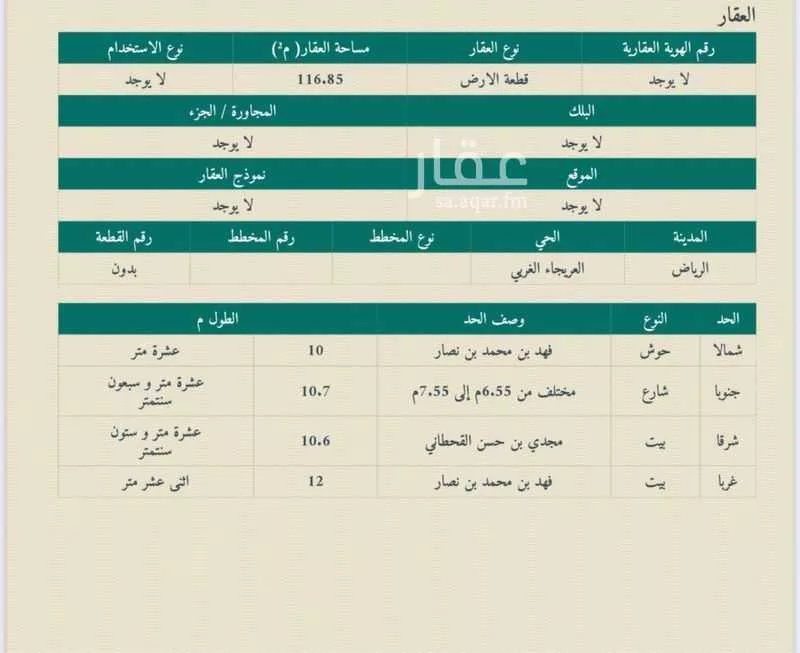 أرض 116 م² في العريجاء 5