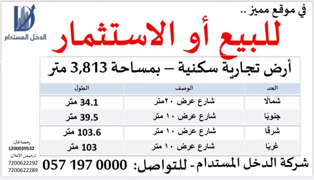 أرض 3813 م² في الغنامية 1
