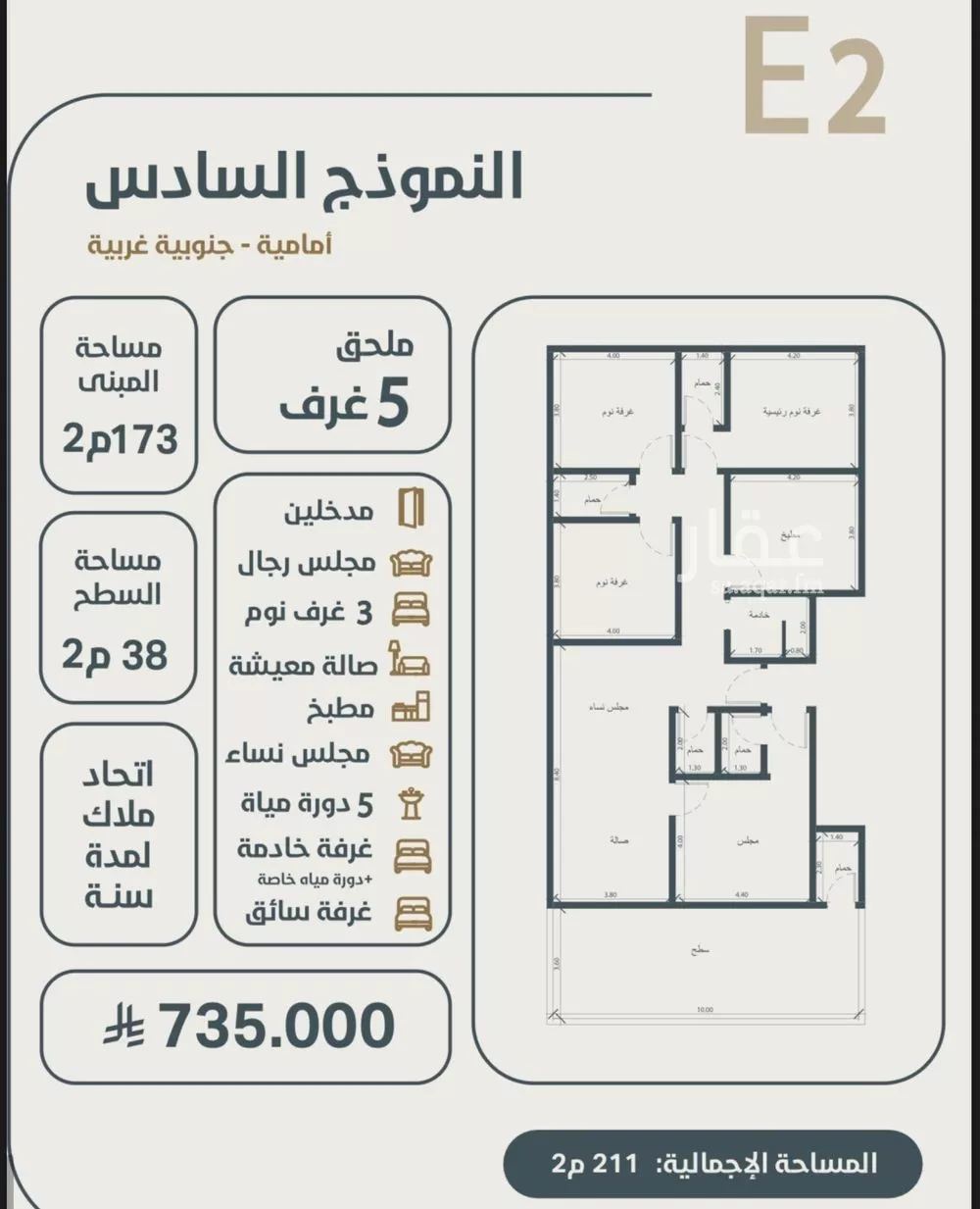 شقة 5 غرف في النعيم 3